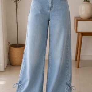 Outfit Diary |Women's High Waist Wide Leg Jeans with Side Bow Tie Detail